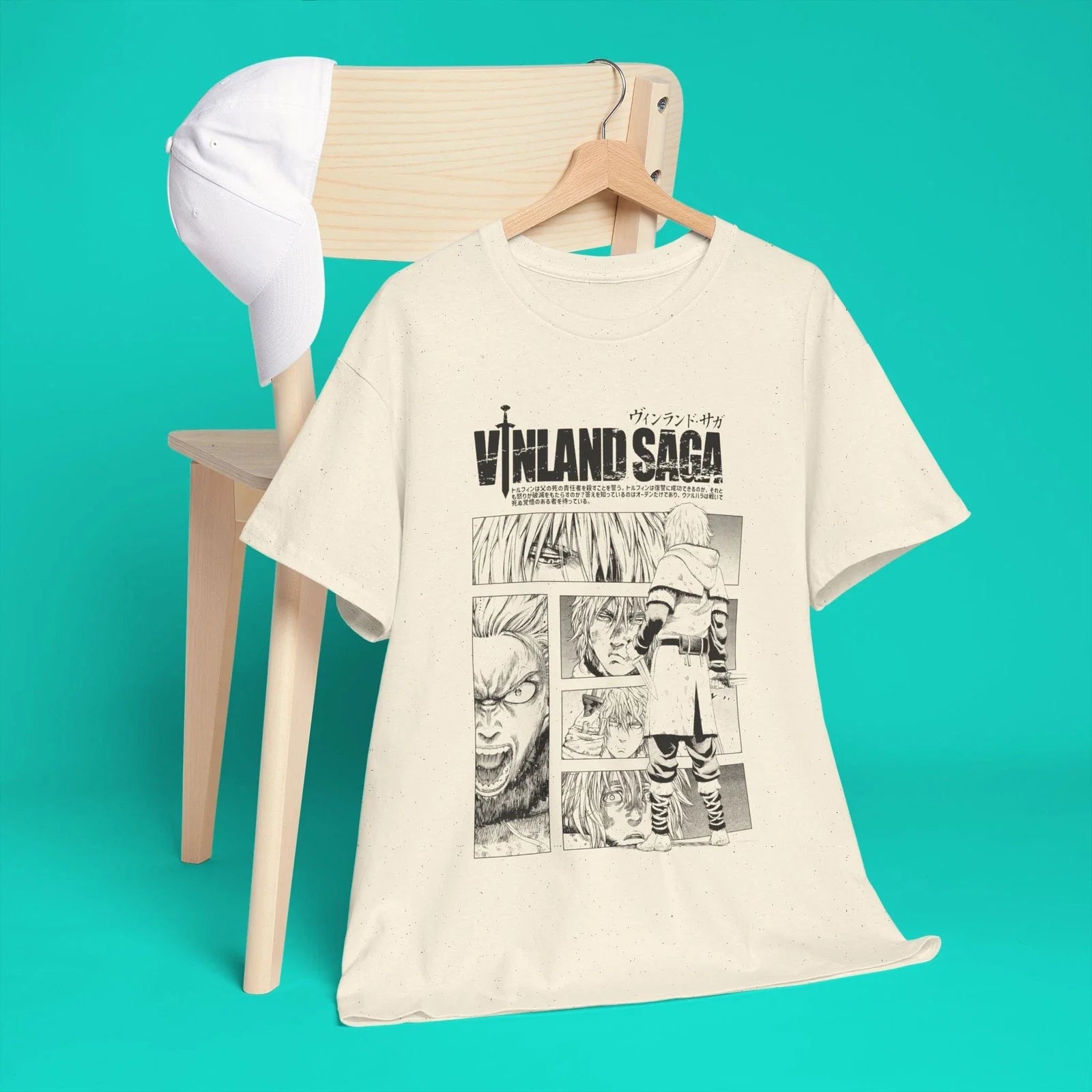 vinland shirt saga thorfinn all black t-shirt manga panel design