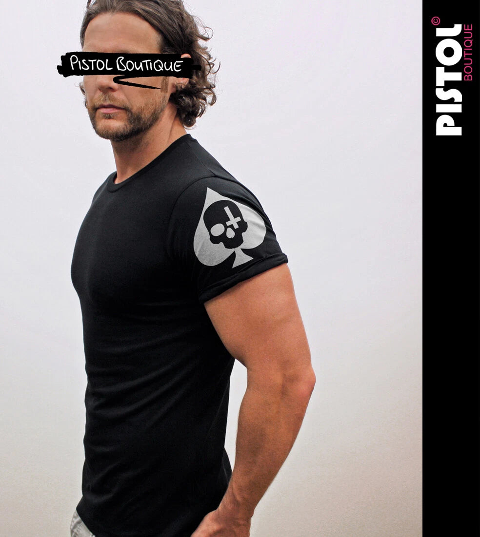 Pistol Boutique Herren Slim Fit Schwarzer Rundhalsausschnitt T-Shirt mit Grafik