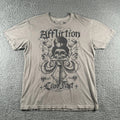 Affliction Live Fast Grunge Shirt Mens 2XL Gray All Over Print Tee Y2K US Made