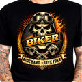 Ride Hard Live Free T-Shirt Skull Biker Motorcycle Pistons Flames Gothic Tee