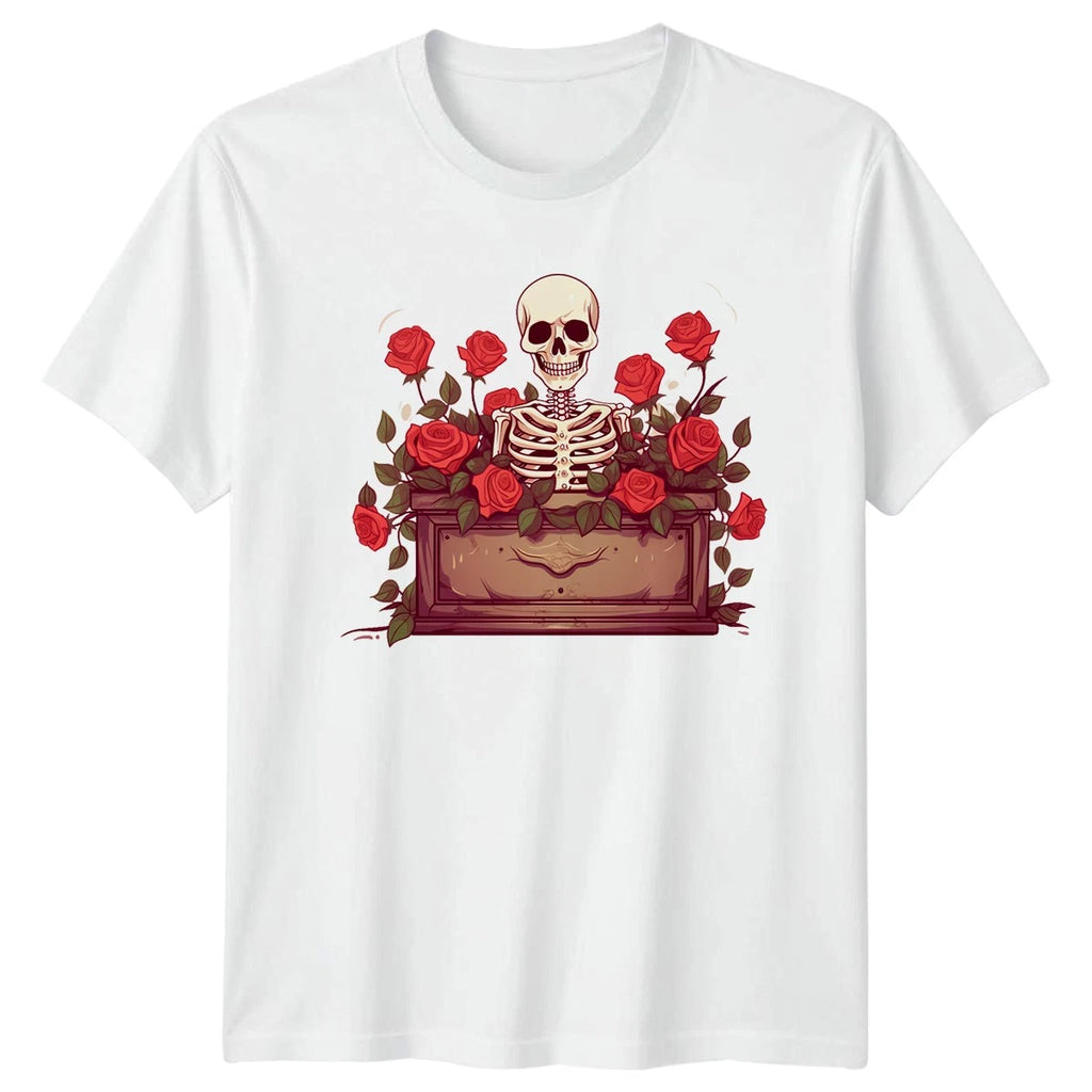 Skeleton Ribcage With Red Roses T-Shirt Gothic Alternative Art Gift