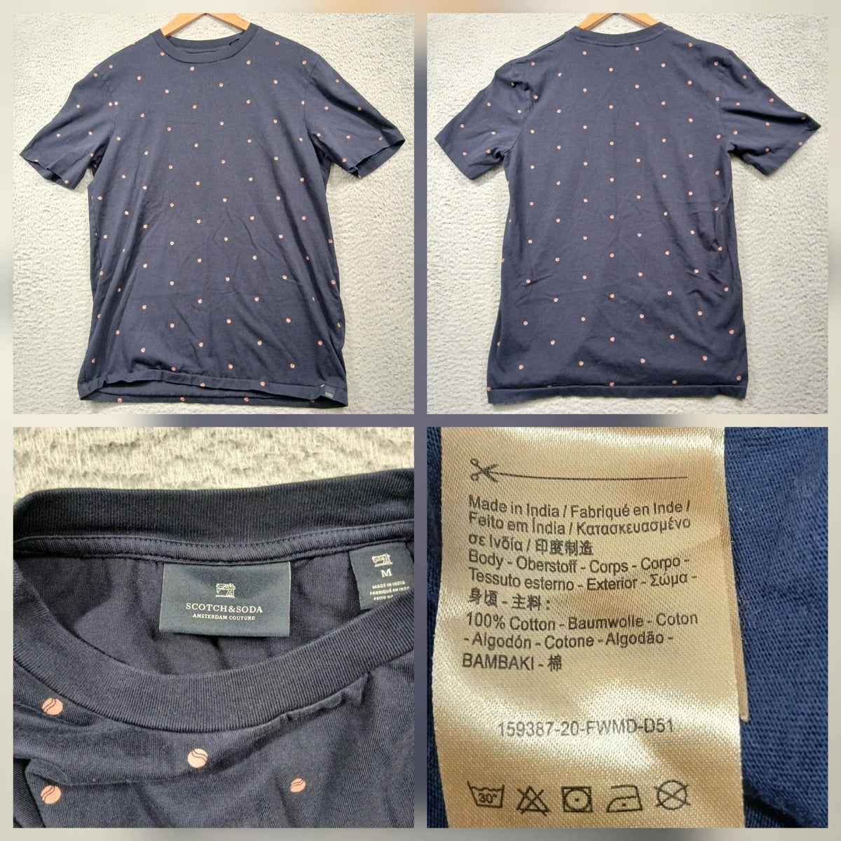 Scotch & Soda Printed T-Shirt Mens M Navy Blue Allover Dot Cotton Tee