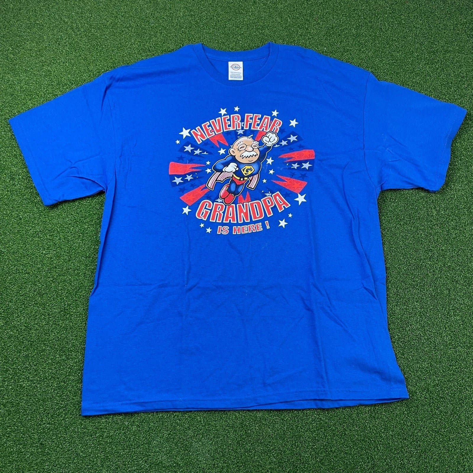 Vintage Y2K Never Fear Grandpa Is Here Delta Pro Weight Blue T-Shirt Sz 2XL