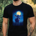 Mens Cow at Full Moon Motif Cotton T-Shirt Size XS to 5XL