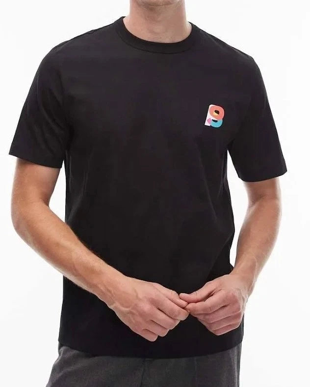 Paul Smith Designer P Logo T Shirt Black Short Sleeved Graphic Print Crew Neck