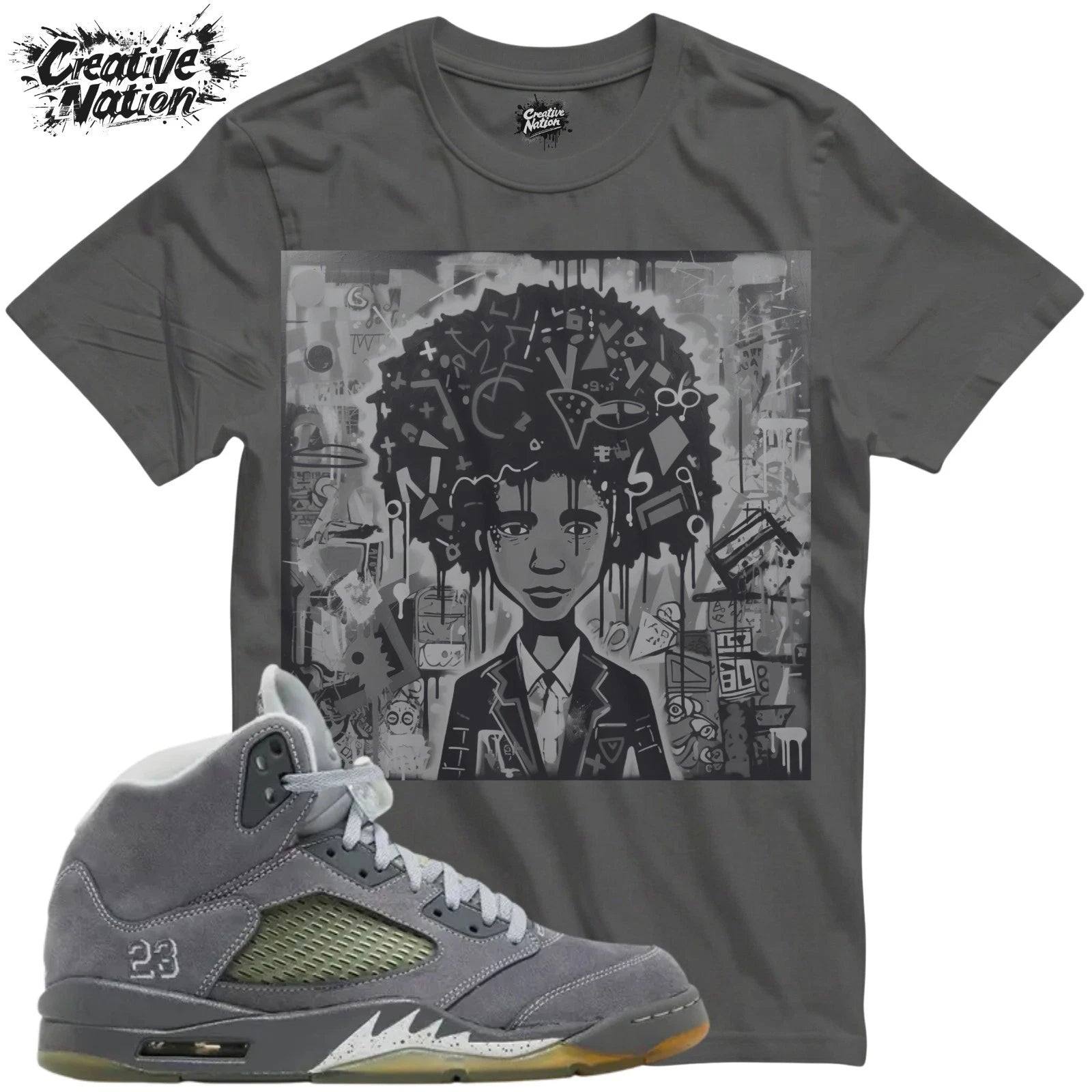 Shirt To Match 5 Wolf Grey Unisex Tee Sneaker Shirt Afro Shirt Sneaker Tee