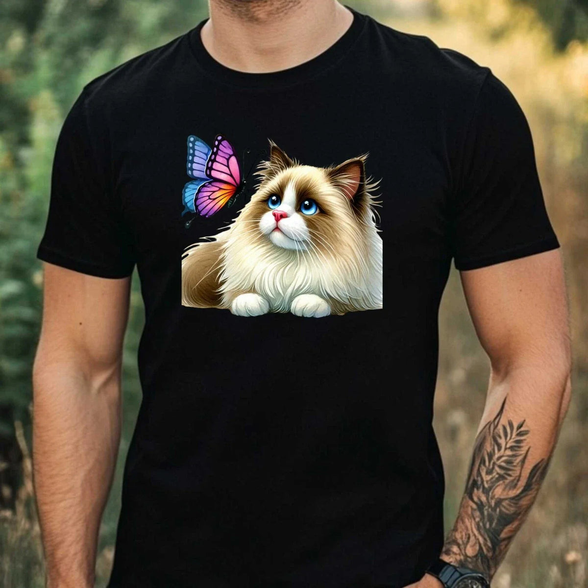 Mens Watercolour Ragdoll Cat Print Cotton T-Shirt Size XS to 5XL