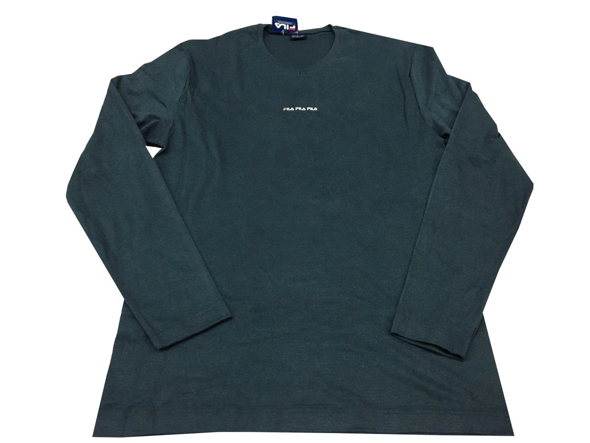 FILA Men's Sweater Teal Cotton V Neck Interlock Mod. Calgary New Look 5.017.2