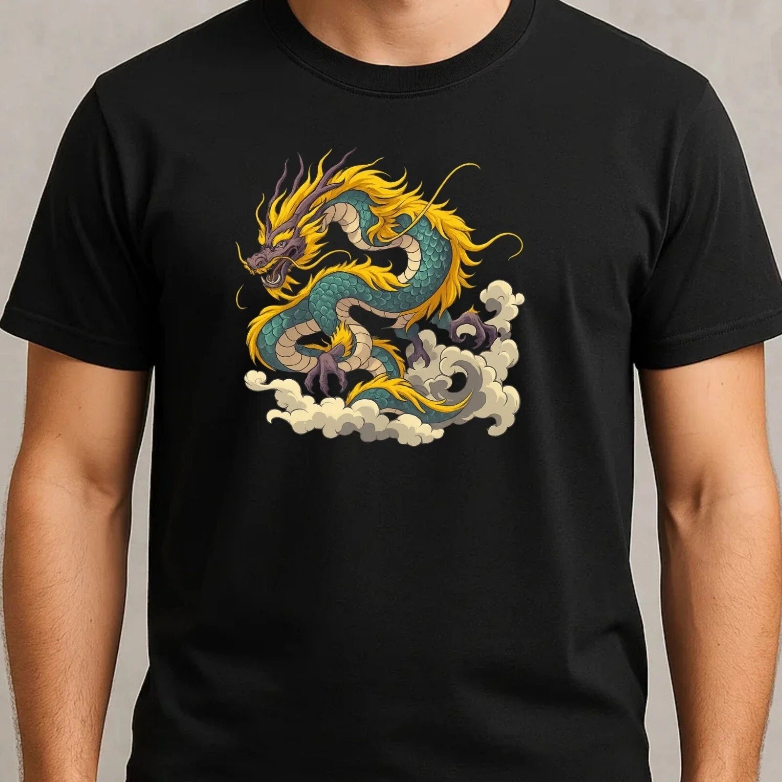 Mens Dragon Motif Cotton T-Shirt Size XS to 5XL