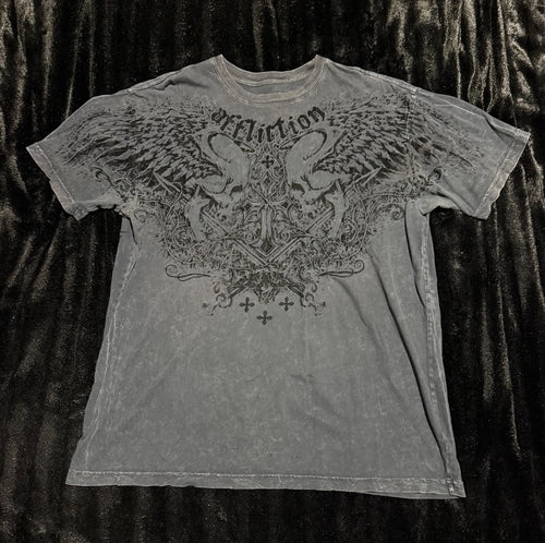 Affliction Y2K Grunge Grey Skull Wings Homage T Shirt Biker Mens Size XL USA
