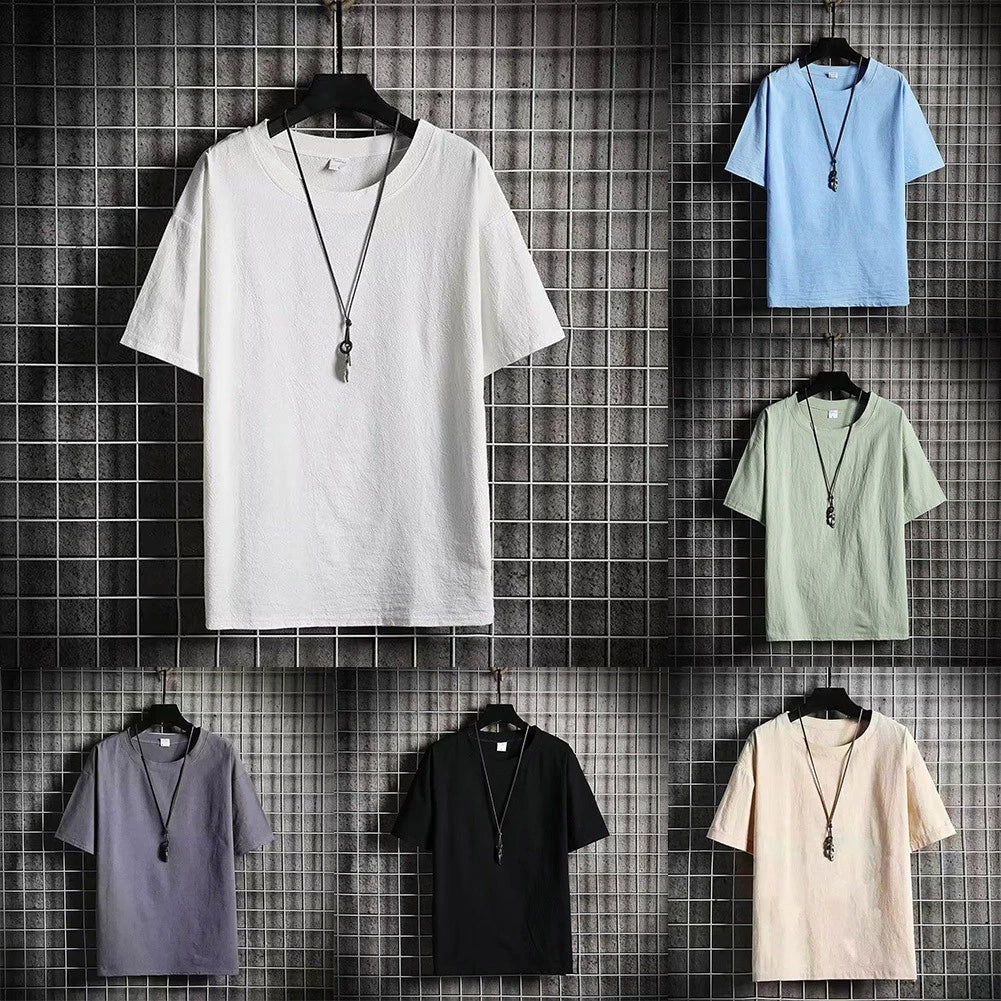 Loose Fit Solid Color Men's T-Shirt Round Neck Short Sleeve Casual Top