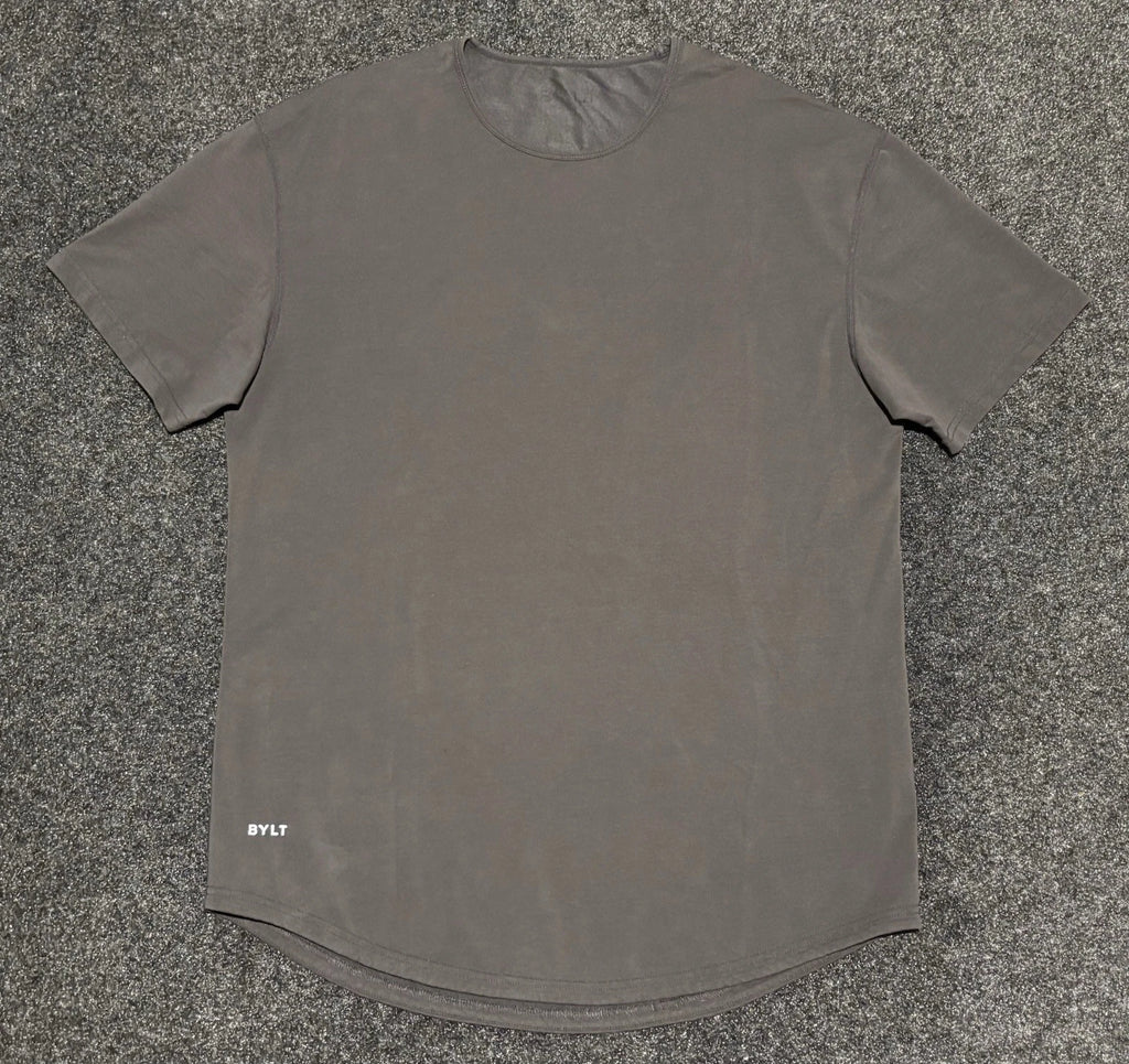 BYLT Basics Drop Cut Lux T Shirt Mens XL Gray Curved Hem Modern Casual Tee