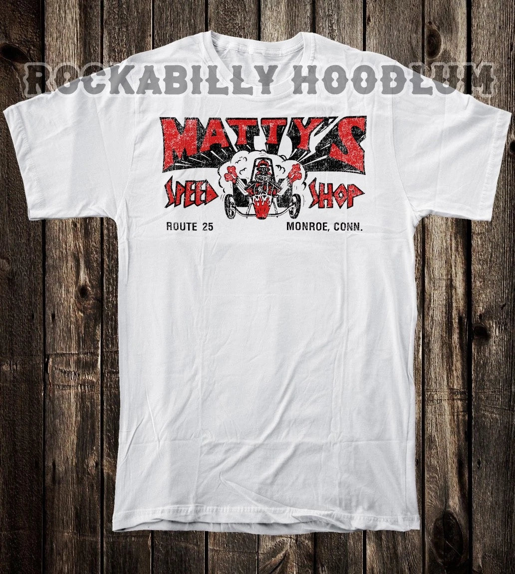 Retro Hot Rod Tee T Shirt Drag Race Racing Matty's Speed Shop Monroe CT