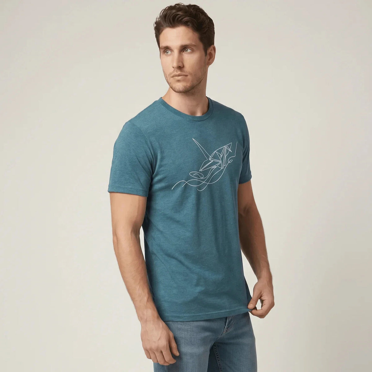 Minimalist Origami Crane T-Shirt Japanese Line Art Graphic Tee MOEBEER