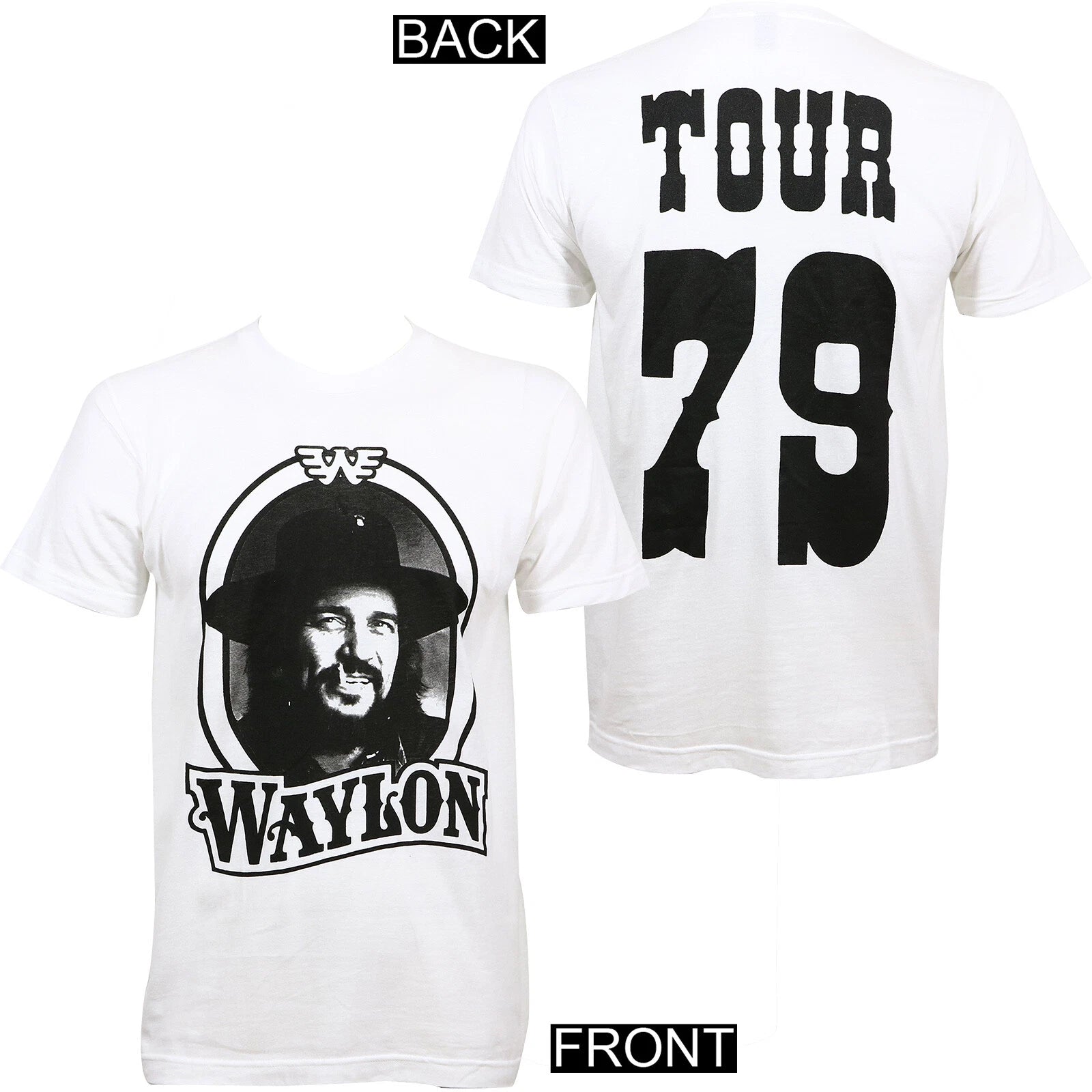Authentic WAYLON JENNINGS WJ '79 Tour Slim Fit T-Shirt White S M L XL 2XL NEW