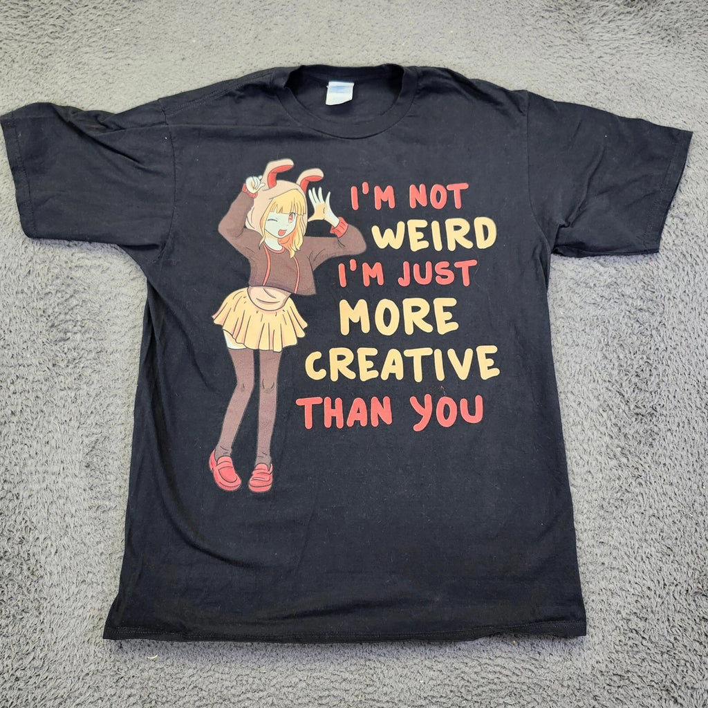 Port Company Anime Graphic T-Shirt I'm Not Weird Creative Black Large
