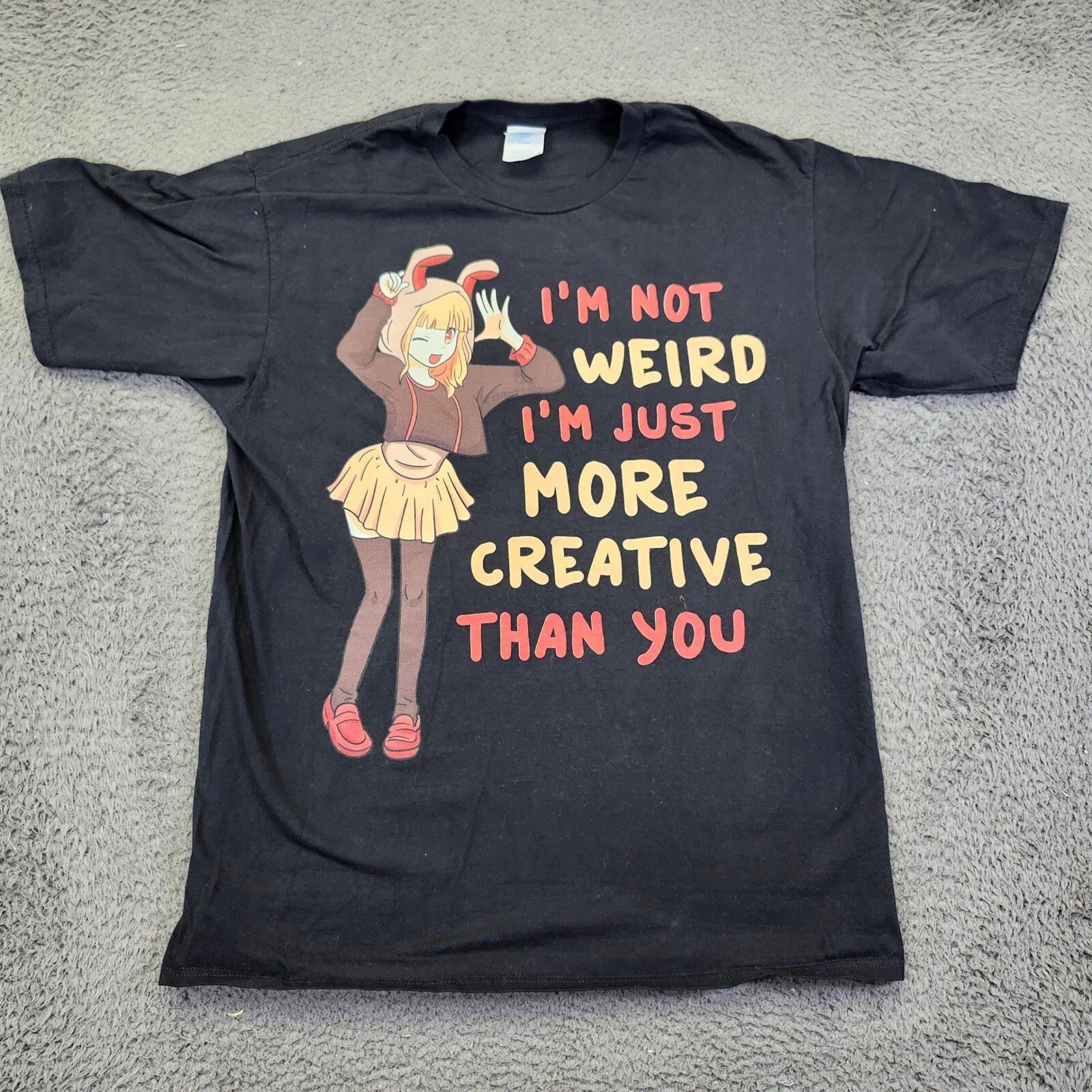 Port Company Anime Graphic T-Shirt I'm Not Weird Creative Black Large
