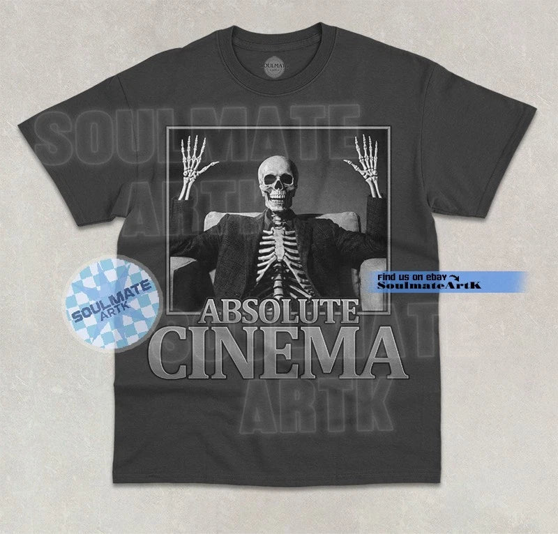 Absolute Cinema T-Shirt Funny Meme Joke Skeleton Hilarious Trendy Graphic Shirt