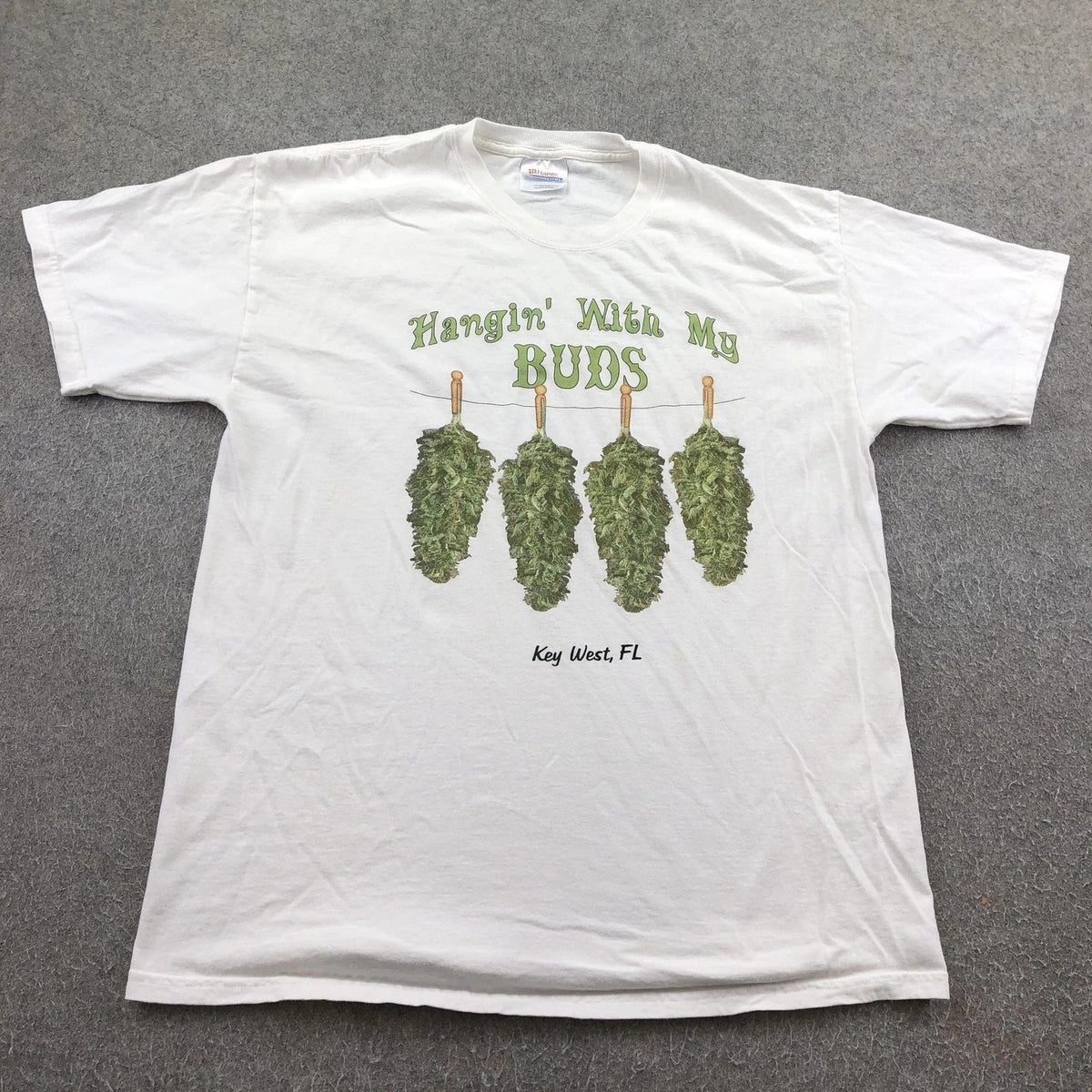 Vintage Weed Shirt Mens Large White Hanes Key West Hangin With My Buds Graphic