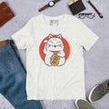 Japanese Maneki Neko Lucky Cat Tee Fortune Wealth Gold Coin Soft Cotton Tee