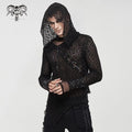 Devil Fashion Steampunk Men's Mesh Hooded Tops Drawstring Decoration T-shirts