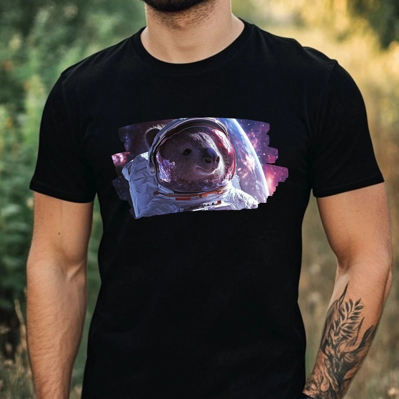 Mens Wombat as Astronaut Print Cotton T-Shirt Size XS to 5XL