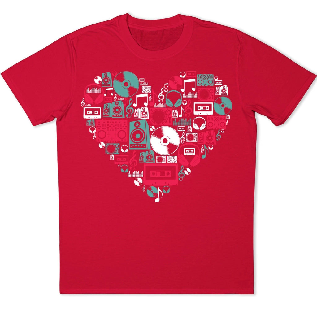 Music Heart Love Headphones Cassette Retro Vintage DJ Musician Lover Gift Tee