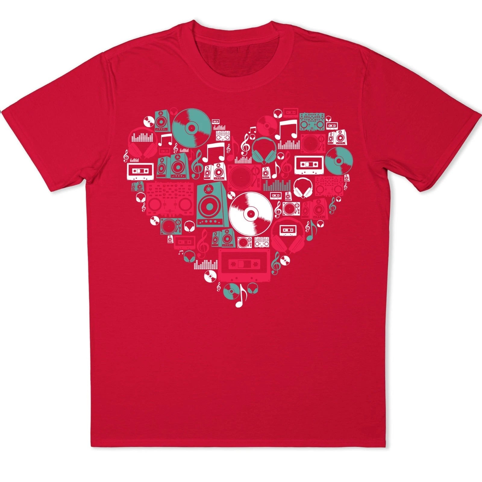 Music Heart Love Headphones Cassette Retro Vintage DJ Musician Lover Gift Tee