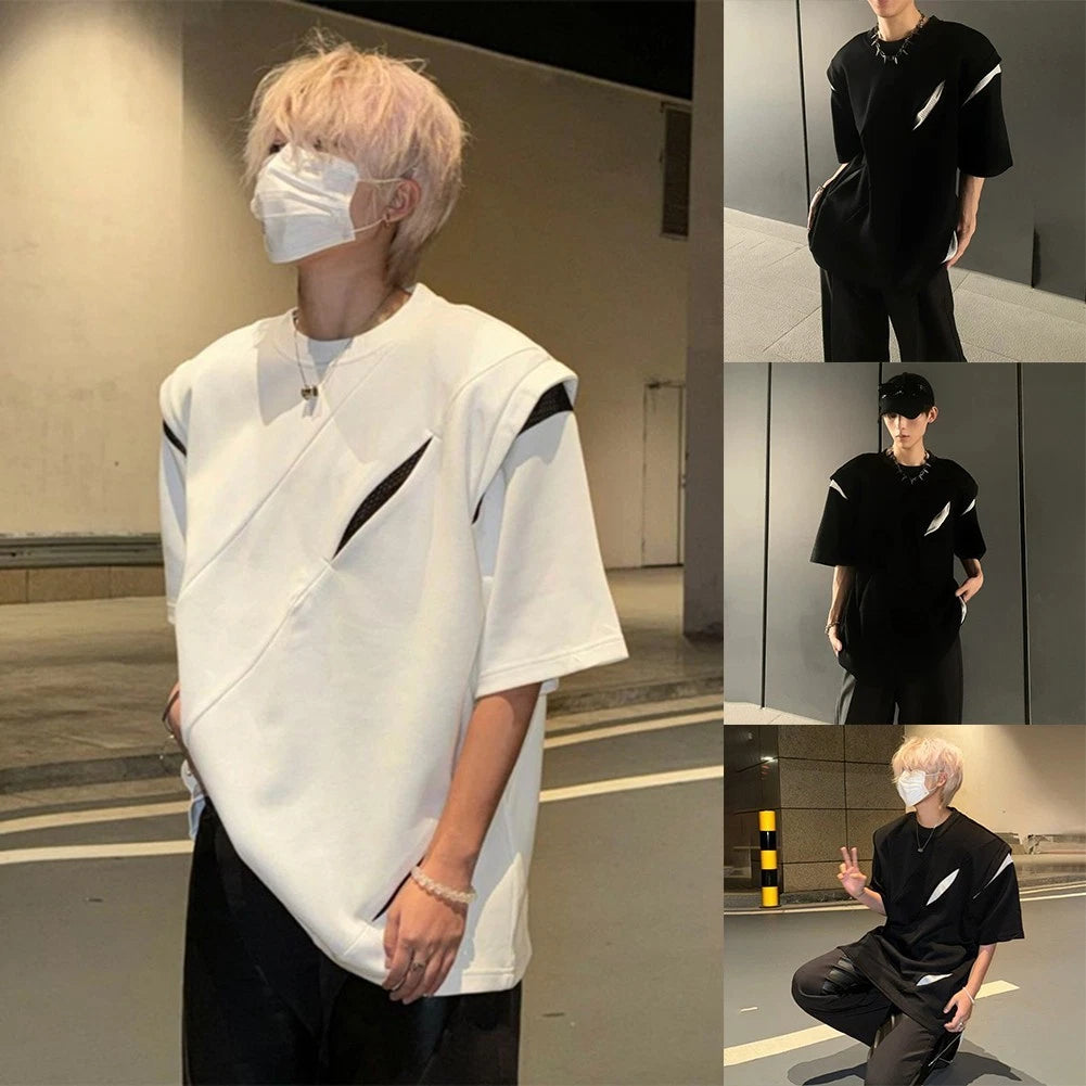 Destructed T-Shirt Korean Style Top All-match Tops Deconstructed Shoulder Pad
