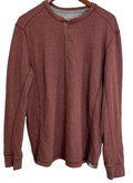 Eddie Bauer Mens Red Wine Long Sleeve Crew Neck Shirt 3 Button Size Medium
