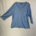 Style & Co. Women’s 1X NWT Blue 3/4 Sleeve Henley Top 100% Cotton
