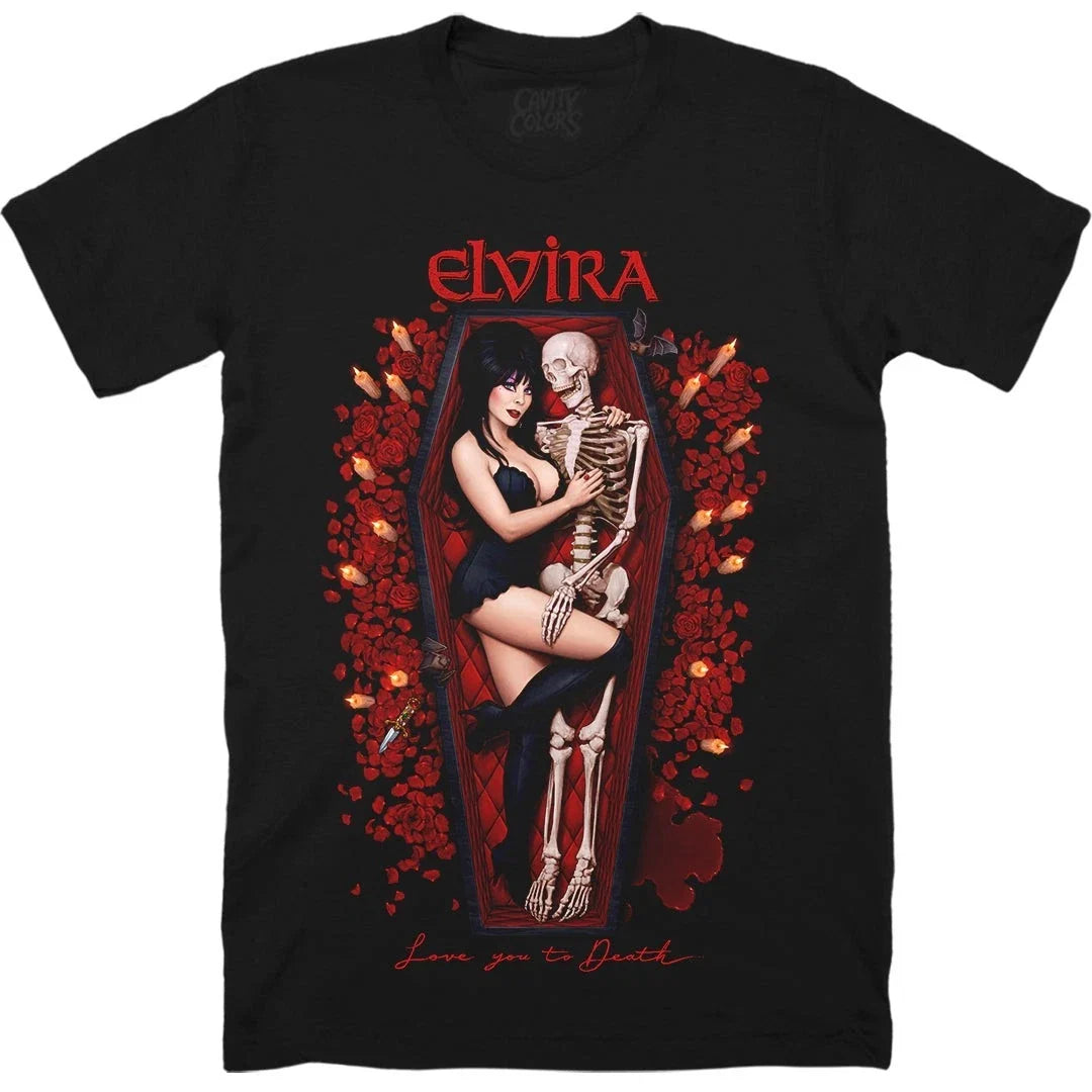 Elvira Love You to Death T-Shirt. Vintage Horror Movie Graphic Tee, Retro Gothic