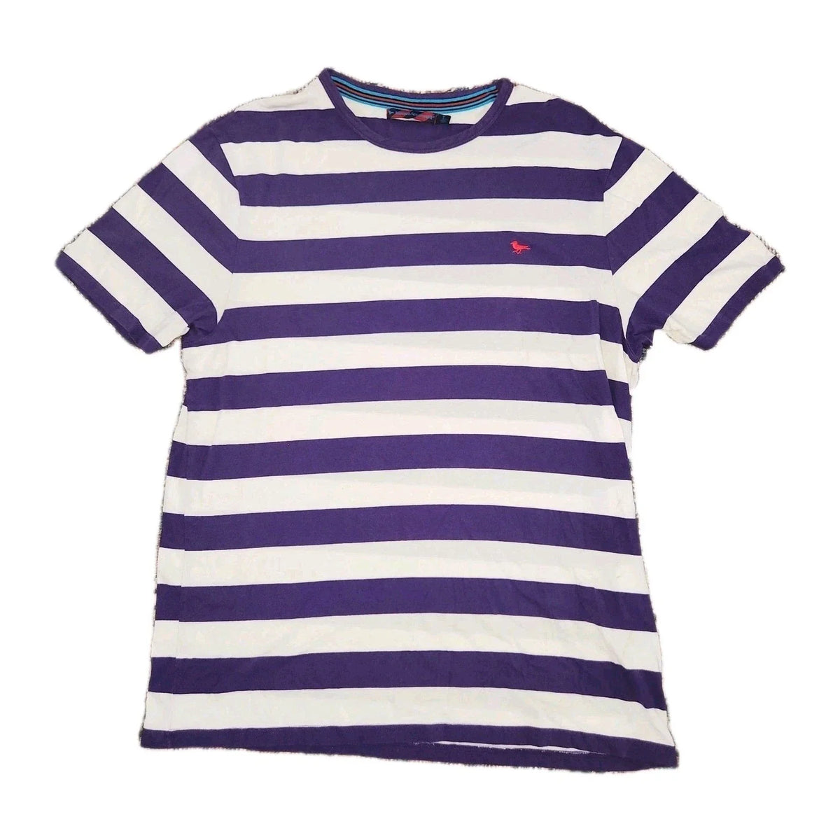 Modern Amusement Y2K Purple & White Stripe T-Shirt Sz L 100% Cotton TINY STAIN