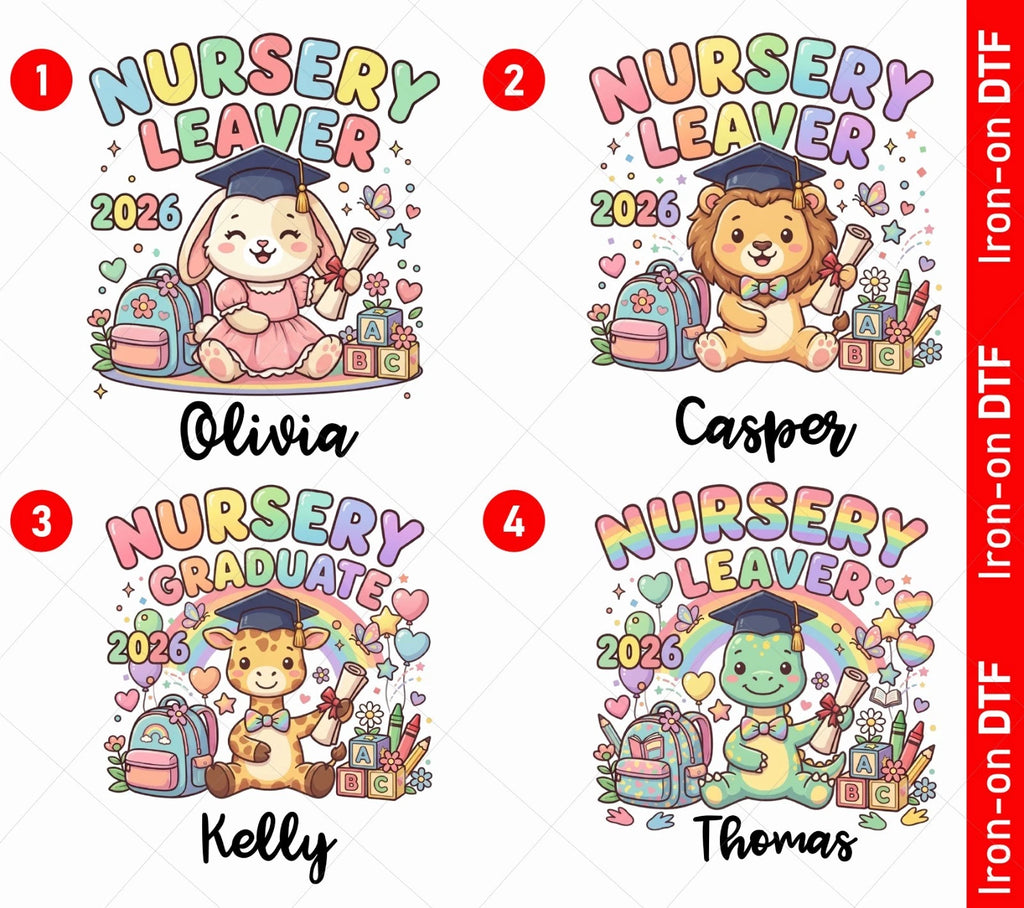Personalised Nursery School Leavers 2026 Cute Animals DTF Iron On Heat Transfer