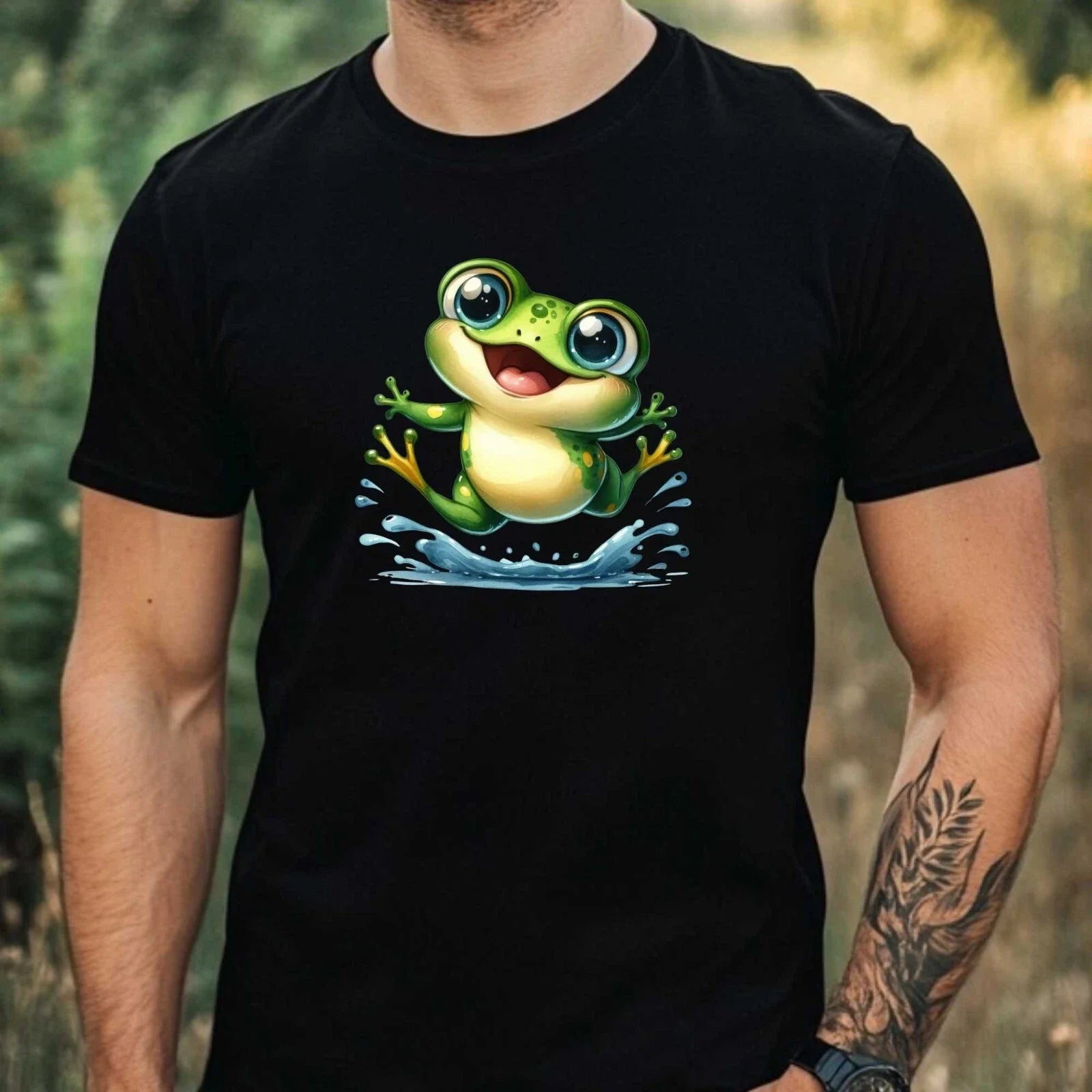 Mens Funny Frog Motif Cotton T-Shirt Size XS to 5XL