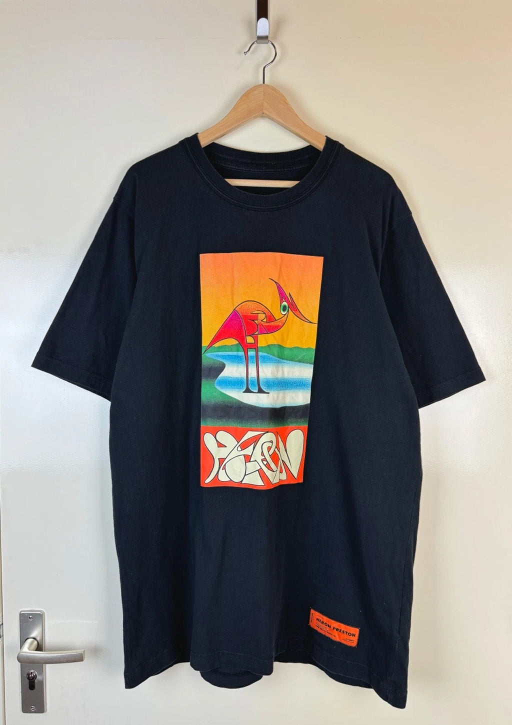 HERON PRESTON Black Cotton Big Logo Print Graffiti T-shirt Cotton Y2K XL