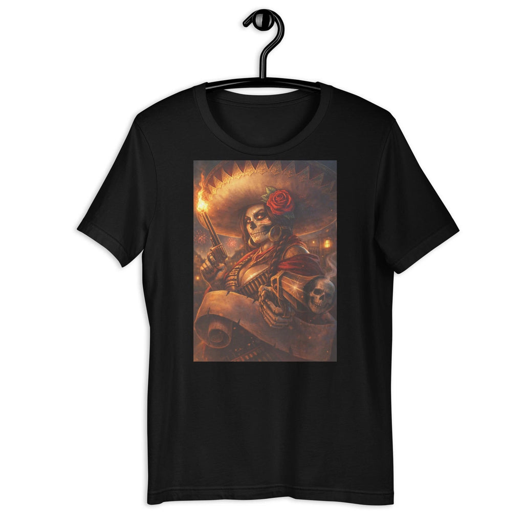 Day of the Dead Cowgirl Skull Gun Chicana Tattoo Art T-Shirt Graphic