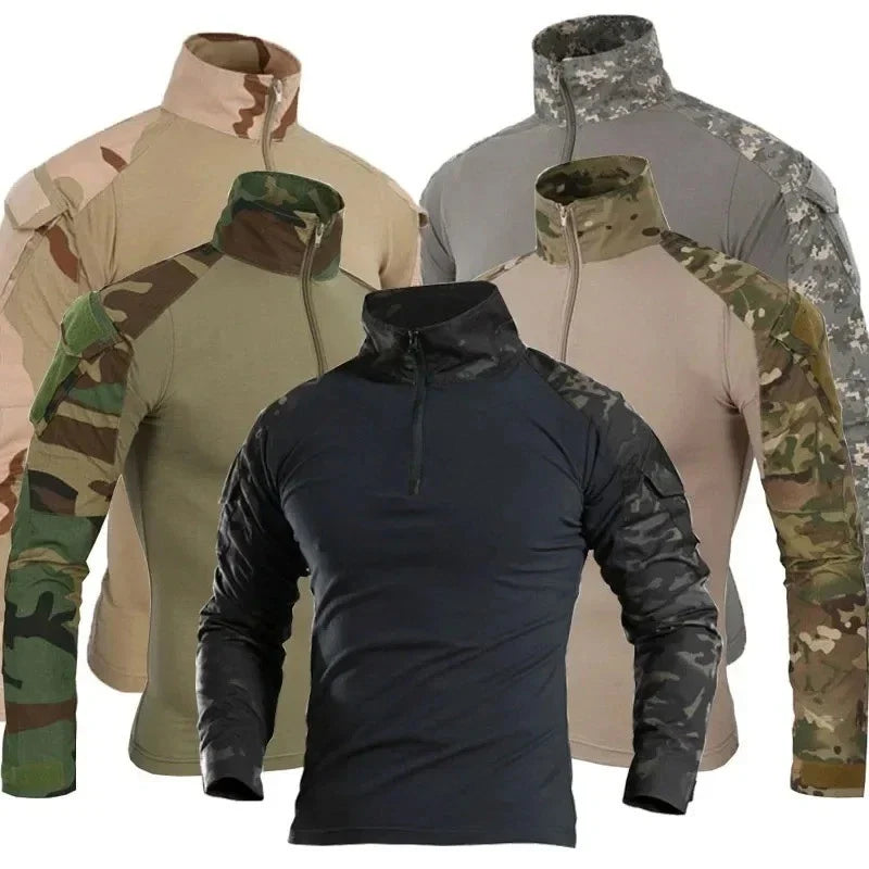 Mens Tactical Combat Shirt Military Army Camo Long Sleeve Hiking Work T-Shirt UK