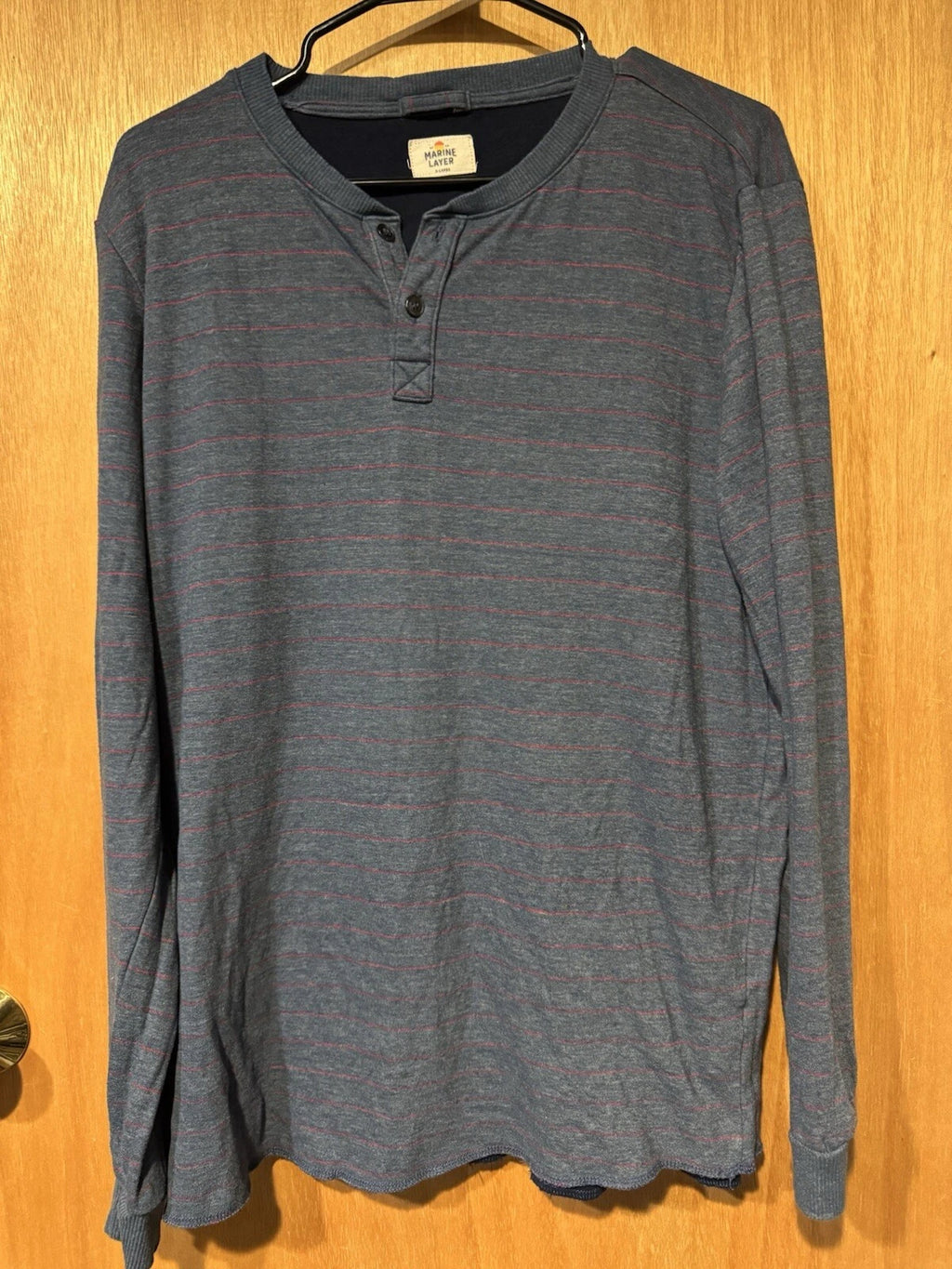Marine Layer Shirt Adult XL Navy Blue Long Sleeve Henley Casual Crewneck (G)