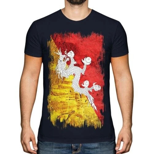BHUTAN GRUNGE FLAG MENS T-SHIRT TEE TOP DRUK YUL FOOTBALL BHUTANESE GIFT SHIRT