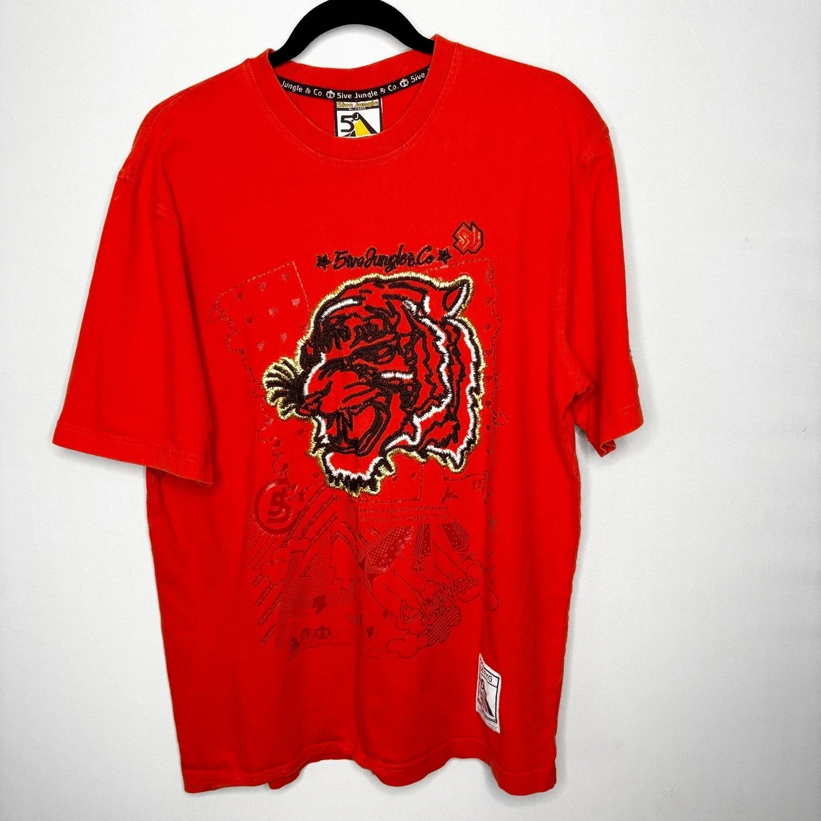 5ive Jungle NYC 5 Boroughs Graphic T-Shirt Size L Embroidered Tiger Streetwear