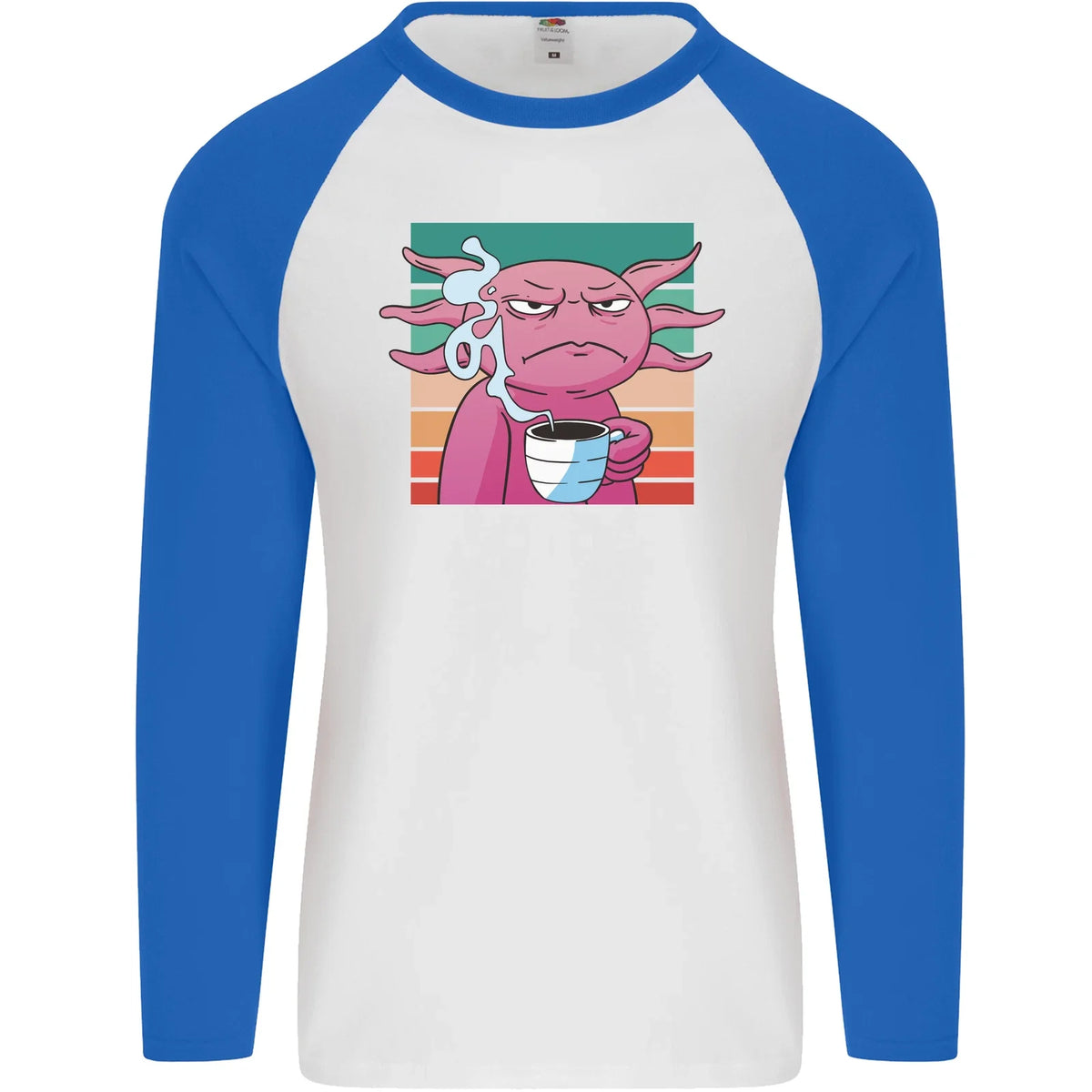 Grumpy Axolotl With Coffee Mens L/S Baseball T-Shirt