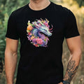 Mens Watercolour Floral Dragon Motif Cotton T-Shirt Size XS to 5XL