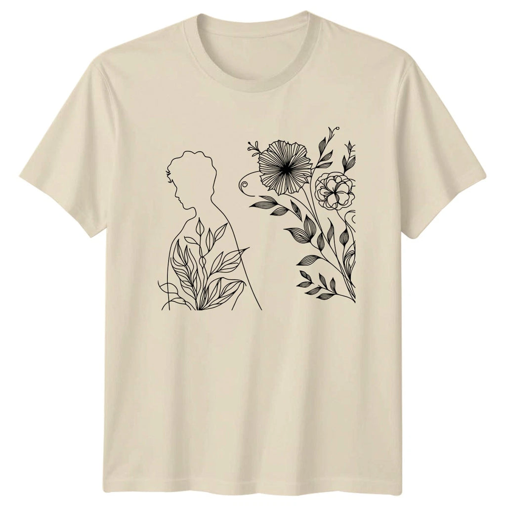Minimalist Floral Silhouette Womens T-Shirt Line Art Botanical Birthday Gift