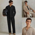 REISS Mens Icon Plisse Fabric Cuban Collar Shirt Designer Long Sleeve Button Up