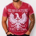 Rush Couture Men's V-neck Tee Shirt Red White Studded Size Large Graphic Y2K