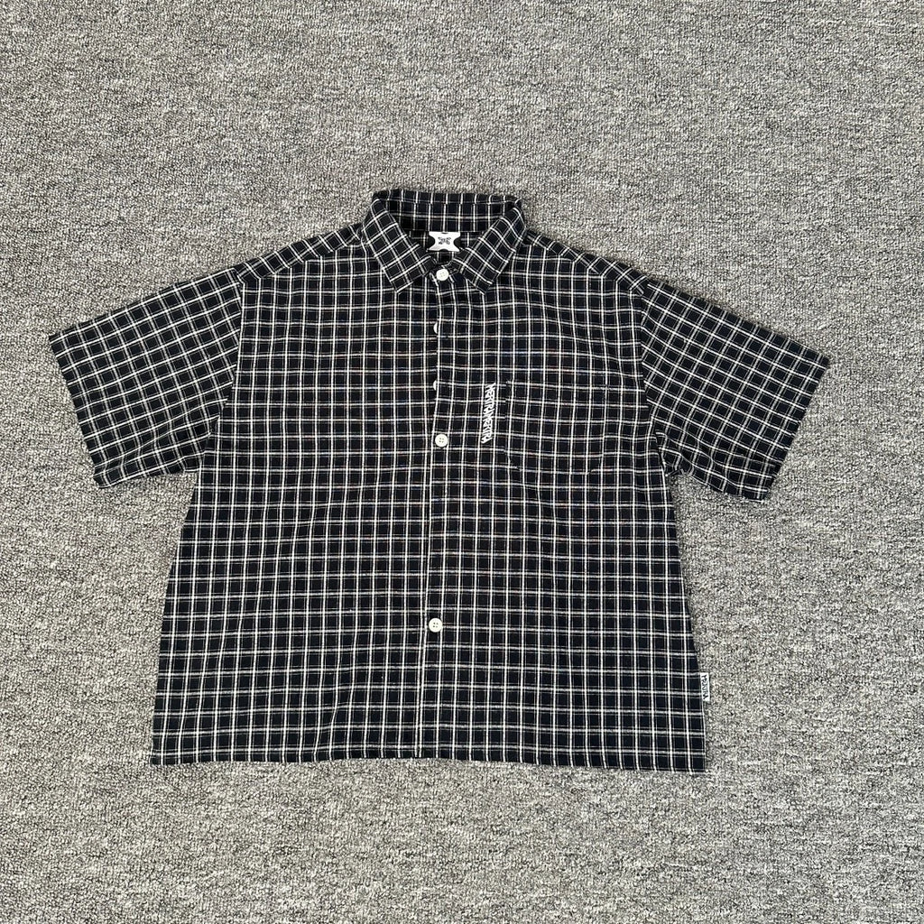 Mertra letter-printed checked shirt - loose-fitting casual short-sleeved shirt