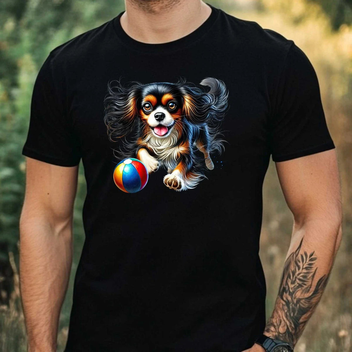 Mens Funny Tri Colour Cavalier Motif Cotton T-Shirt Size XS to 5XL