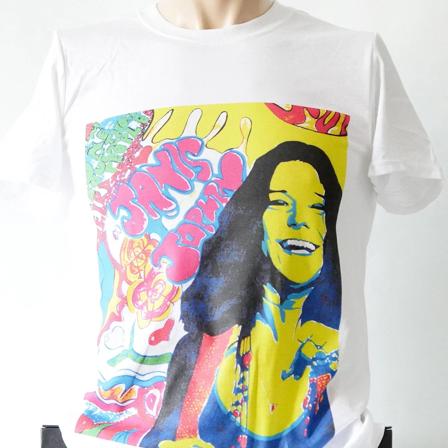 Janis Joplin Psychedelic Blues Rock Short Sleeve White Unisex T-shirt S-3XL
