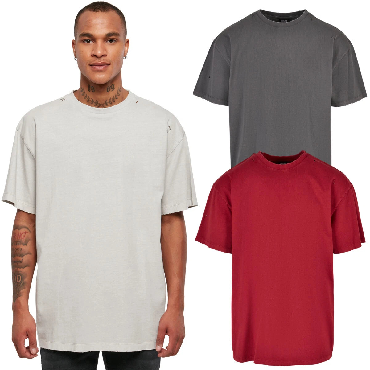 Urban Classics Oversized Distressed Tee Men Top Destroyed Jersey T-Shirt